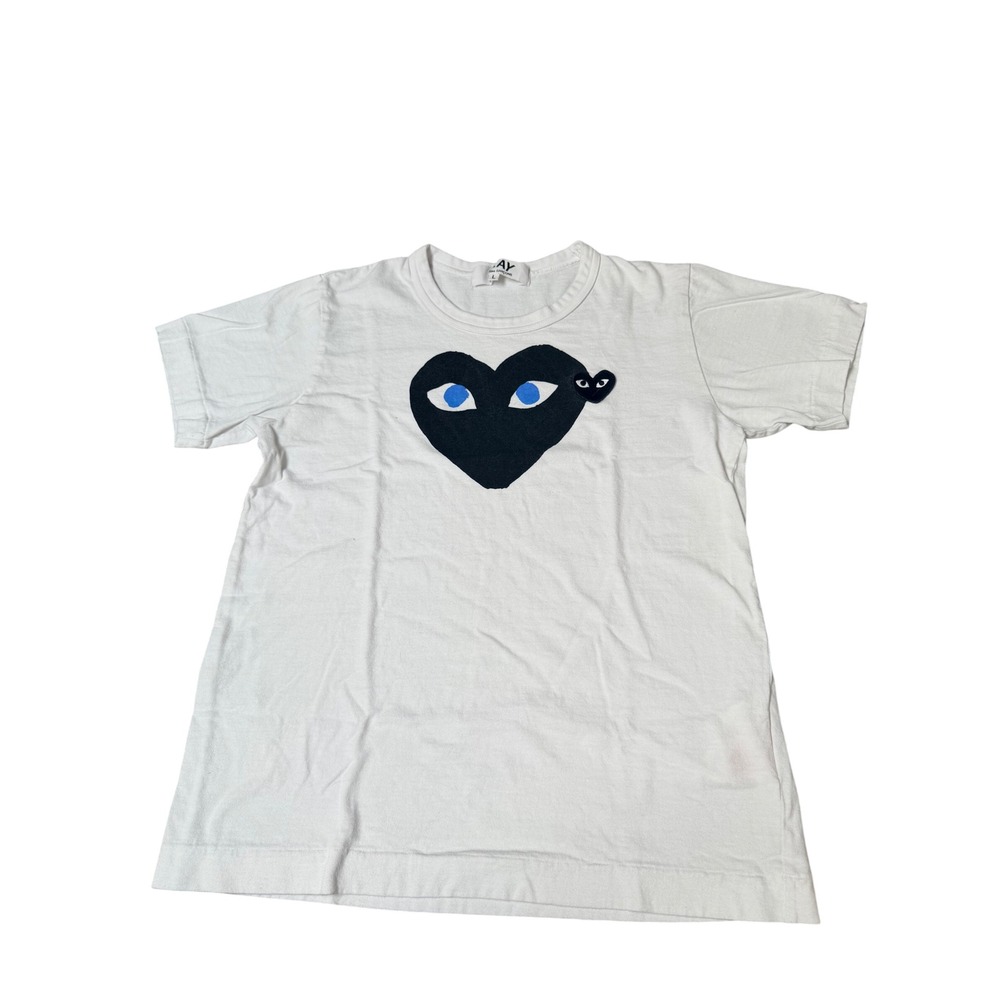 Comme des Garcons Play T-Shirt White Large Cotton Blue Eye Heart AZ-T087
